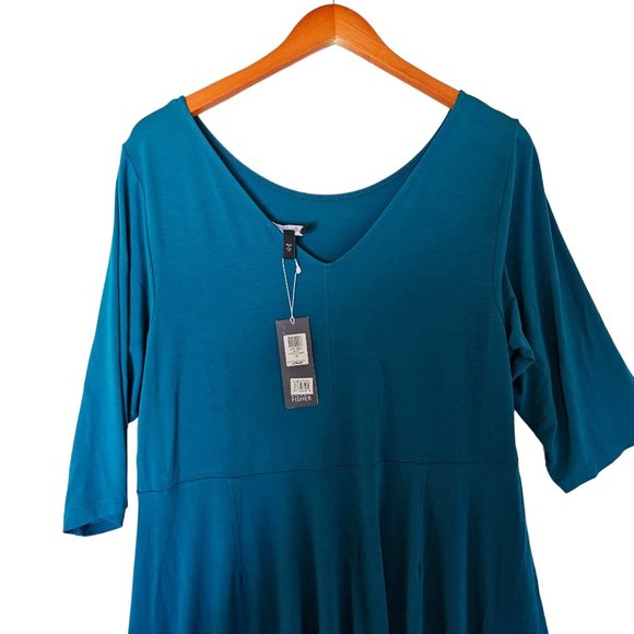Eileen Fisher Scoop Neck Jersey Dress Plus Size 1X NWT Teal V Back Blue Green - Picture 8 of 14